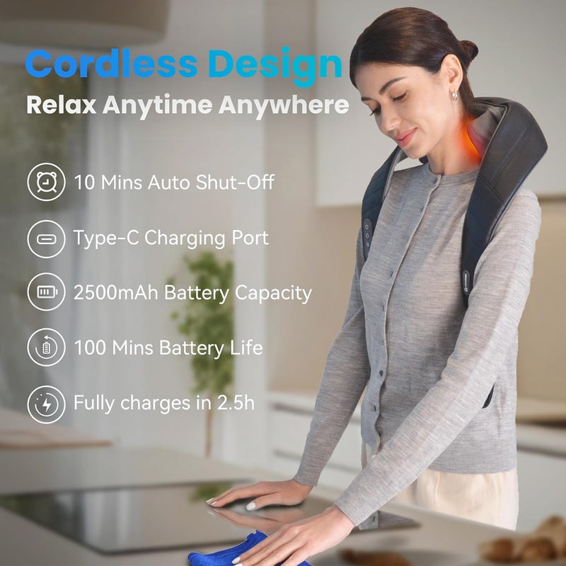 COMFIER Cordless Neck Shoulder Massager with Heat, Shiatsu Neck Back Massage for Pain Deep Tissue, 4D Kneading, Gifts for Dad Mom - Image 2